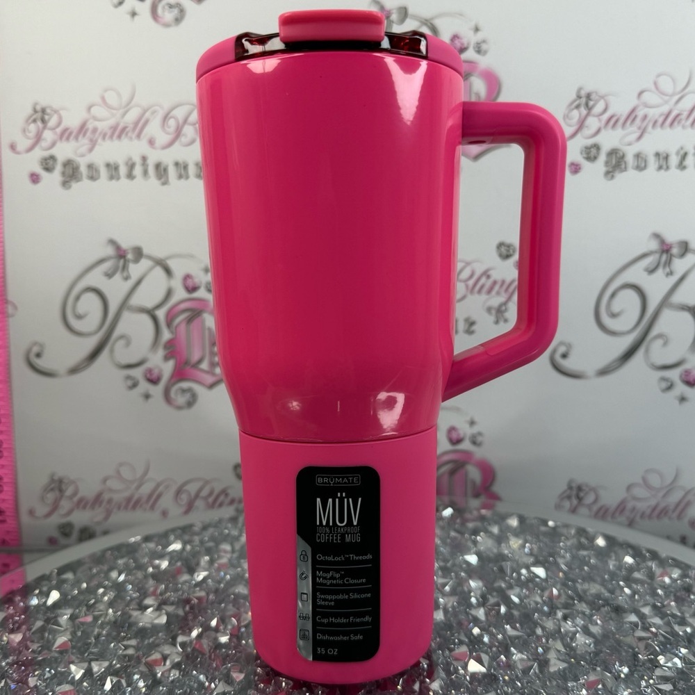 Brumate cup MUV 35 oz neon Hot Pink Insulated Travel Mug with Handle non spill